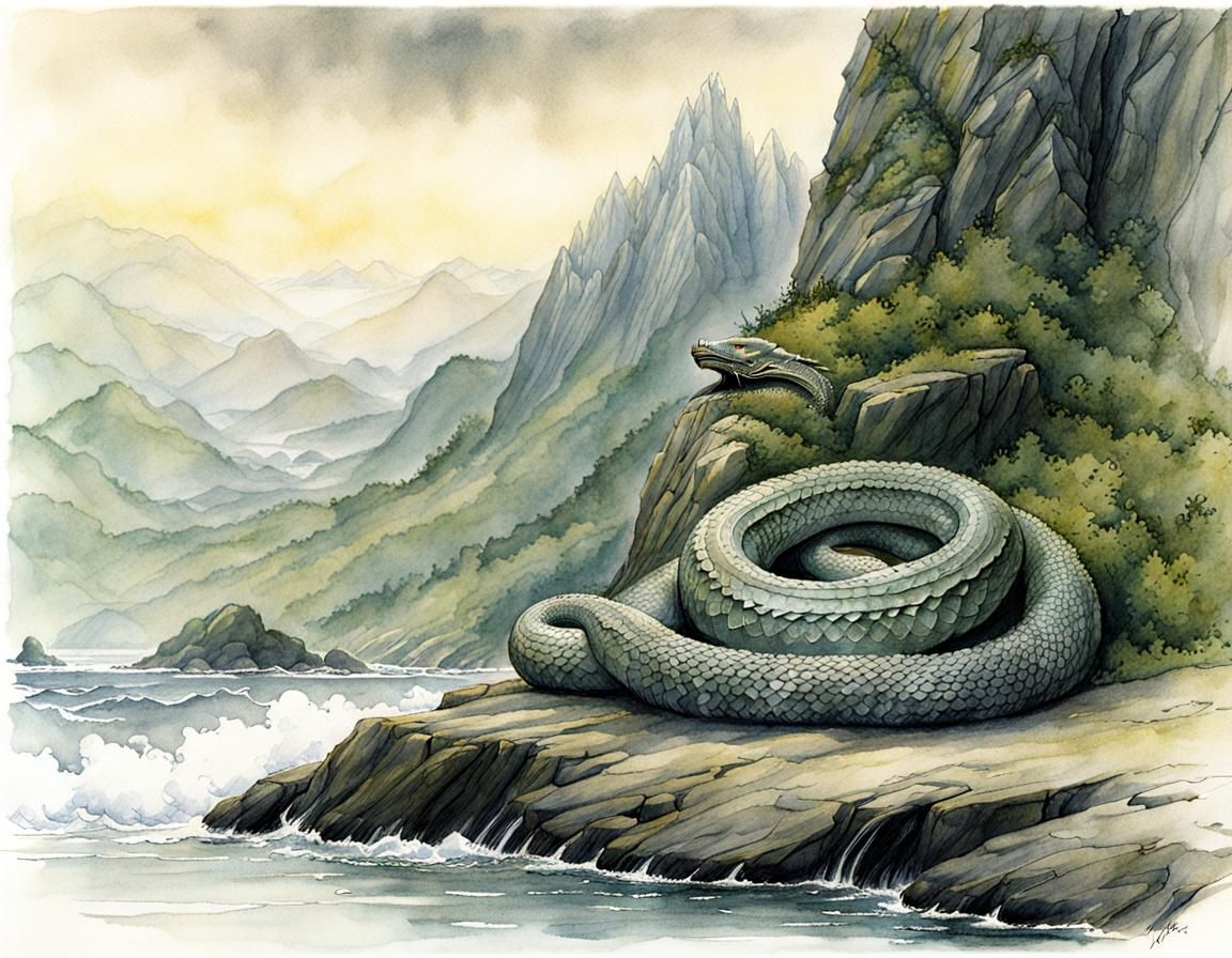 Jörmungandr Illustration in Watercolour Style