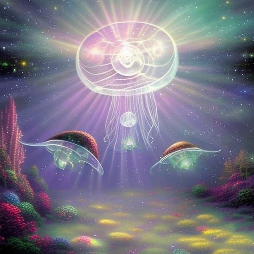 Galactic Jellyfish Ensemble in Ethereal Light