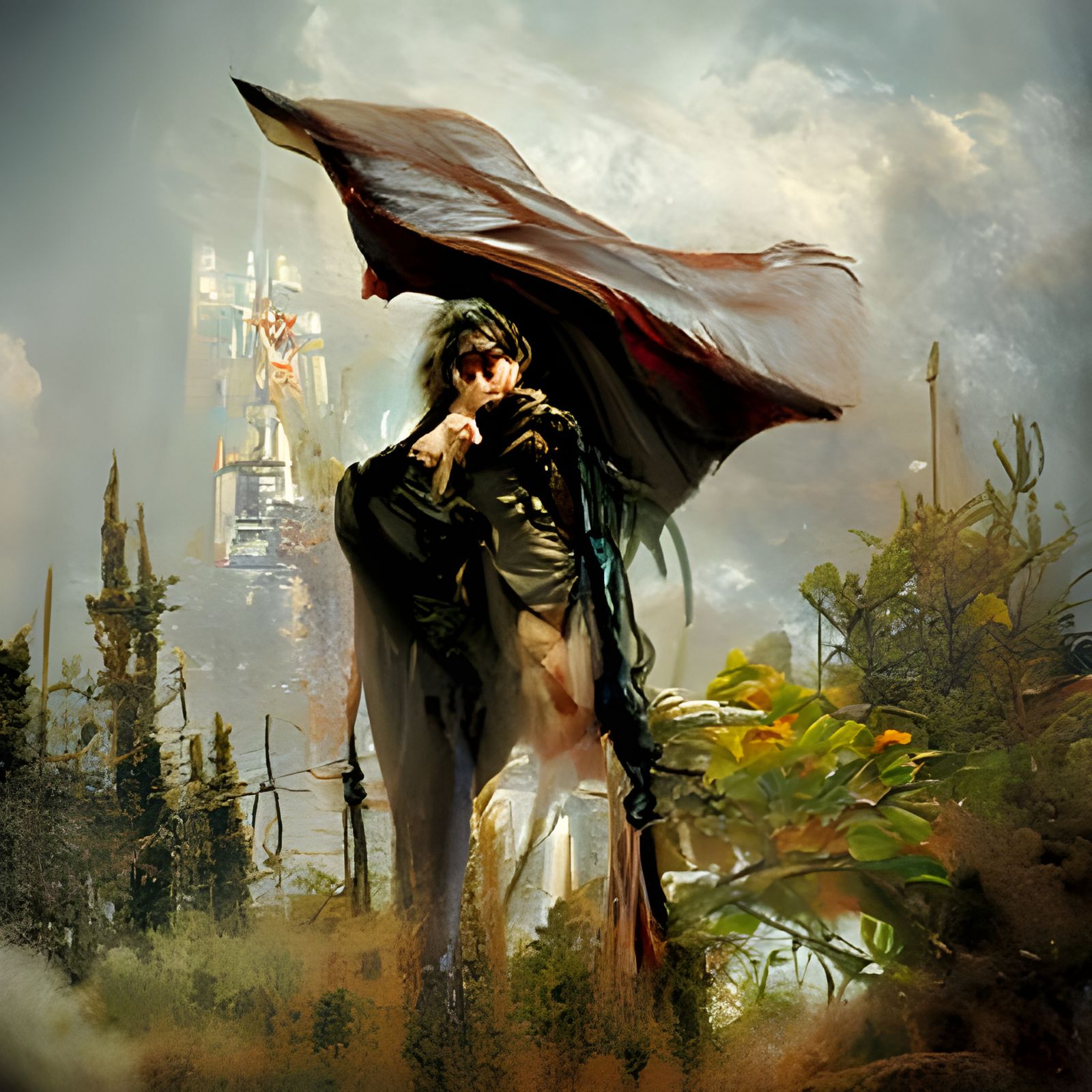 Ethereal Gothic Figure in Art Nouveau Style