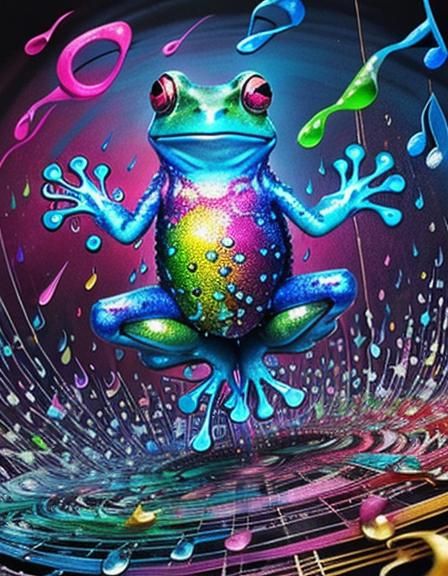 Blue and Magenta Dancing Frog Alcohol Ink Illustration