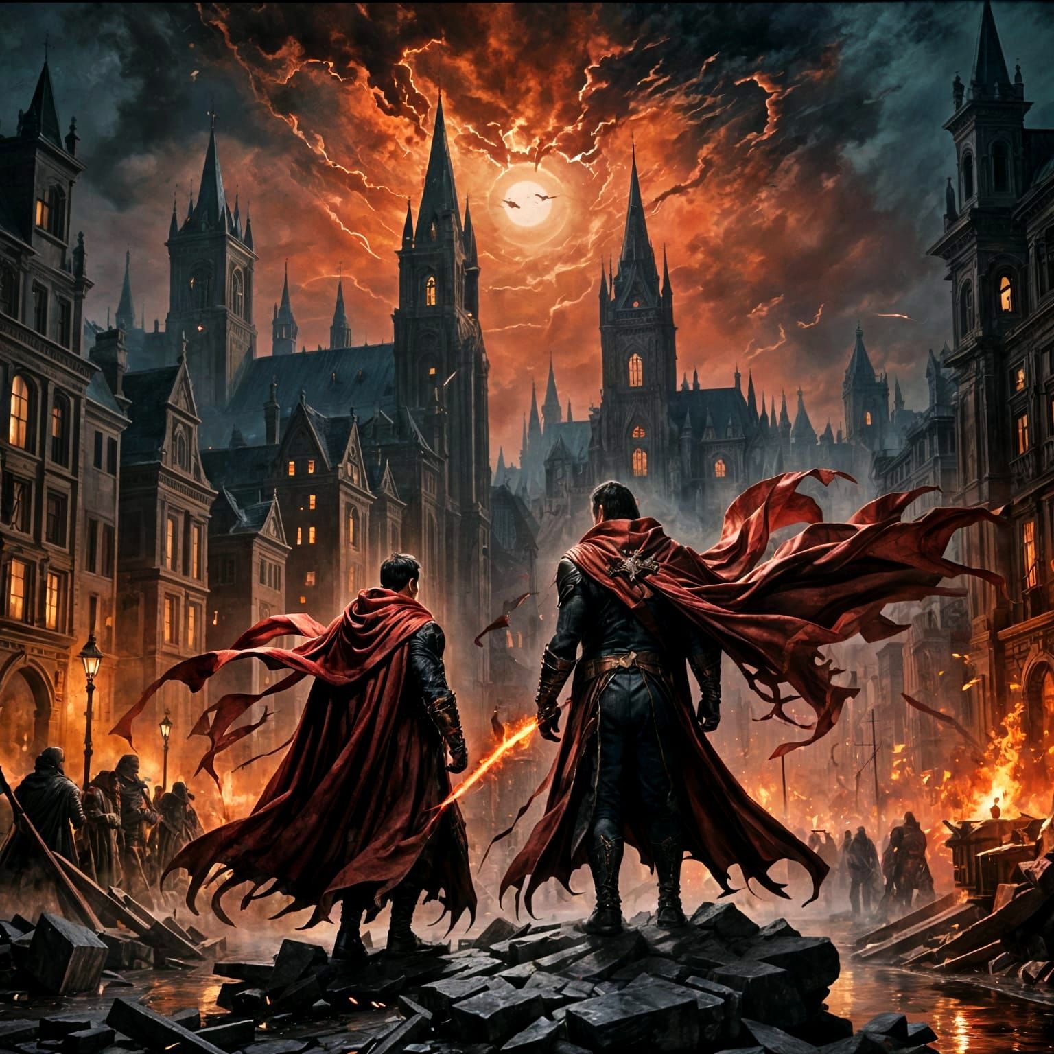 Dramatic Romanticism Painting of Spawn in Flowing Cape