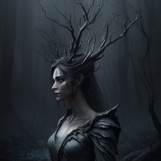 Ash Fairy in Charred Forest: Dark Fantasy Art