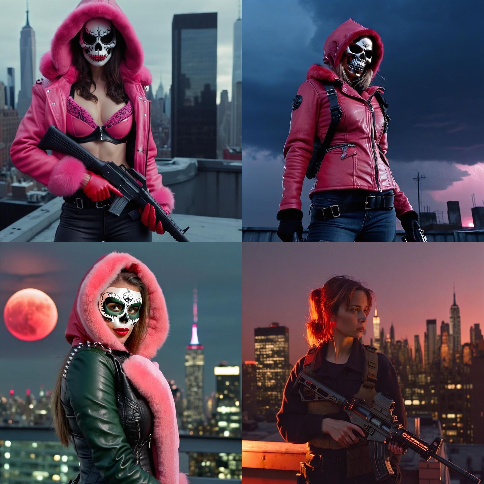 Woman with Rifle on Rooftop in Cinematic Style