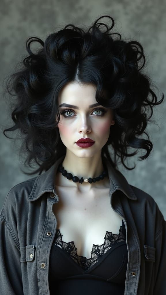 Gothic Woman with Victorian Hair in Dramatic Lighting