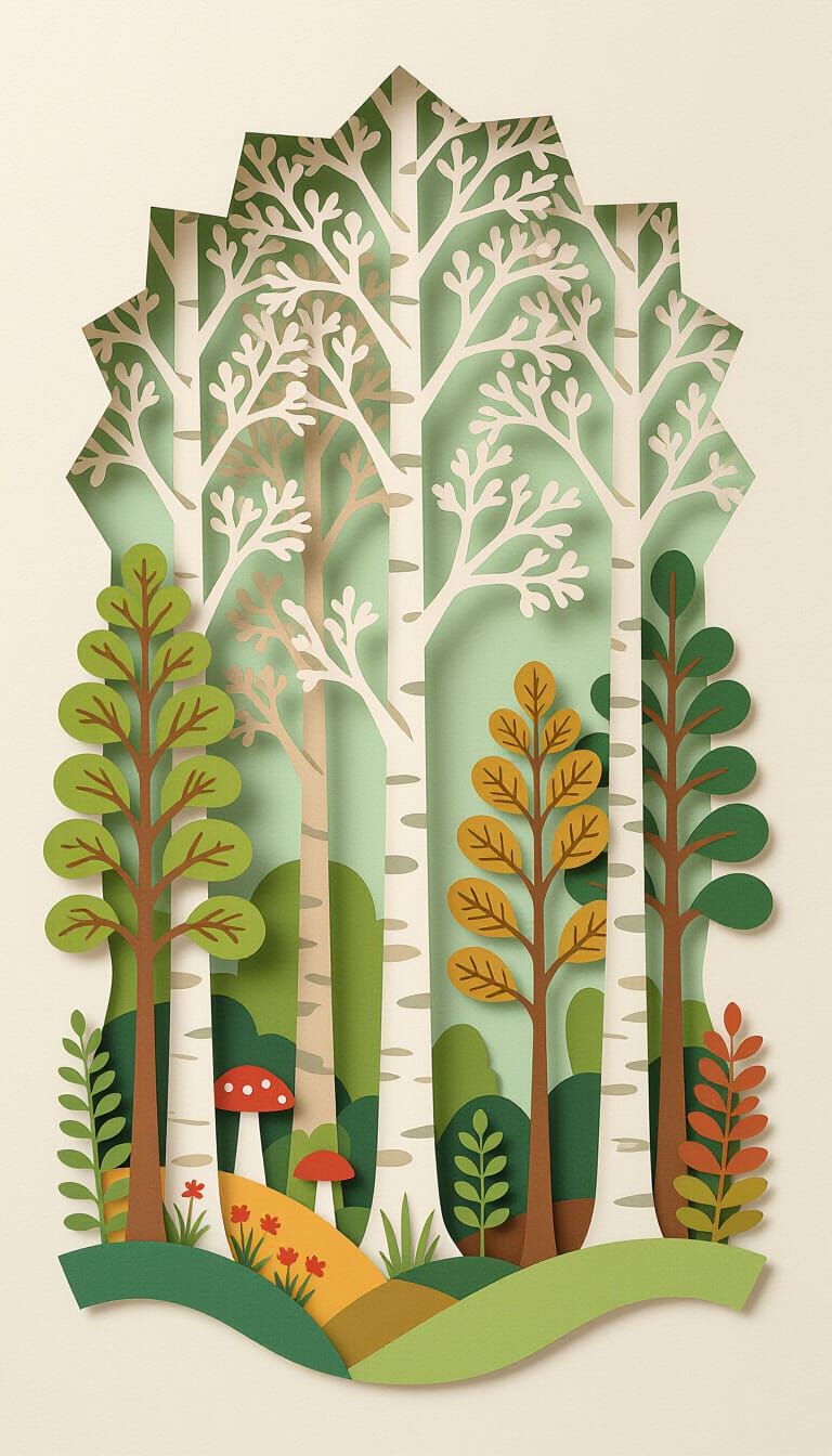 Paper Forest in Naive Art Style