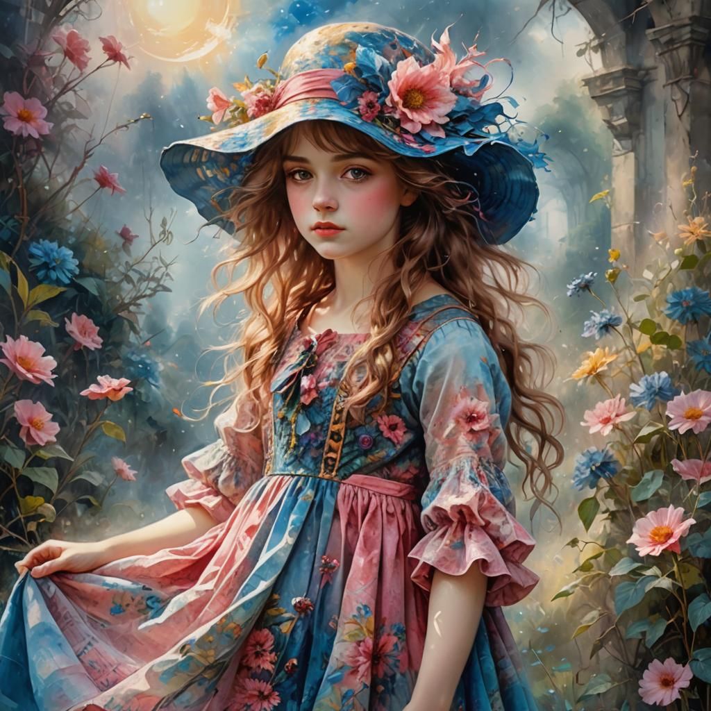 Girl in Sundress: Vintage Art in Ethereal Style