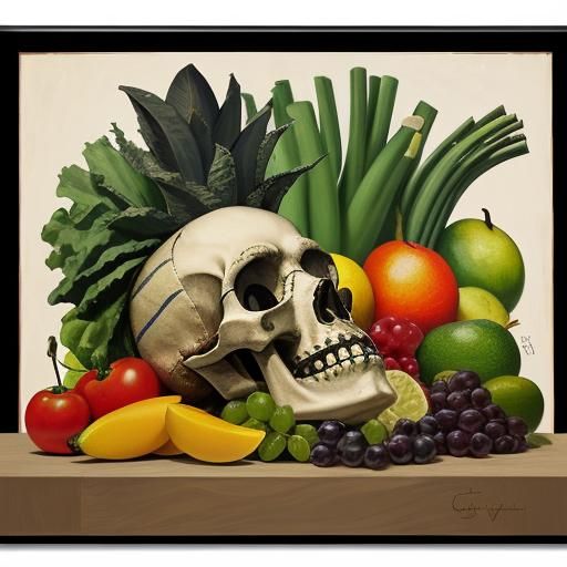 Still Life: Frida Kahlo Skull in Cubist Style