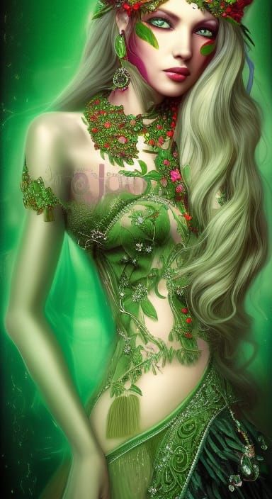 Intricate Portrait of Woman in Green Gown