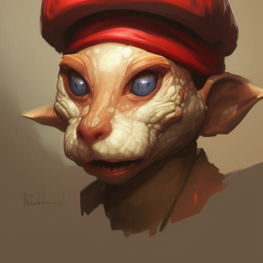 Kobold with Red Cap Portrait in Hyperdetailed Style