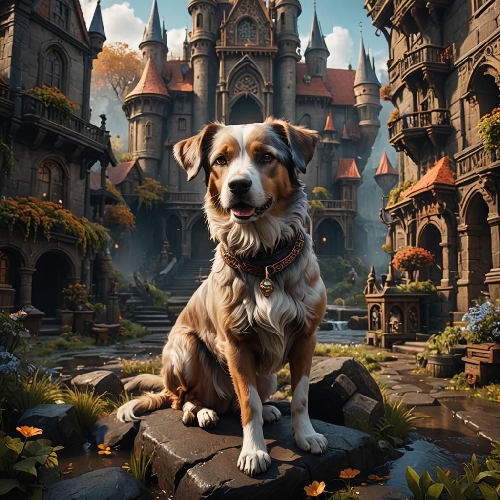 Fantastical Dog Portrait in Detailed Matte Painting