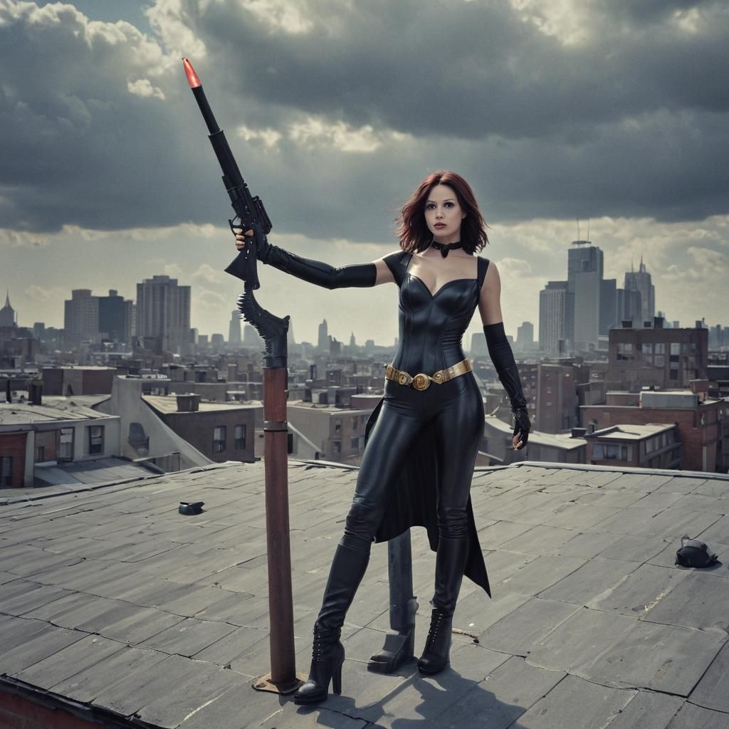 Raygun Gothic Superheroine on Rooftop