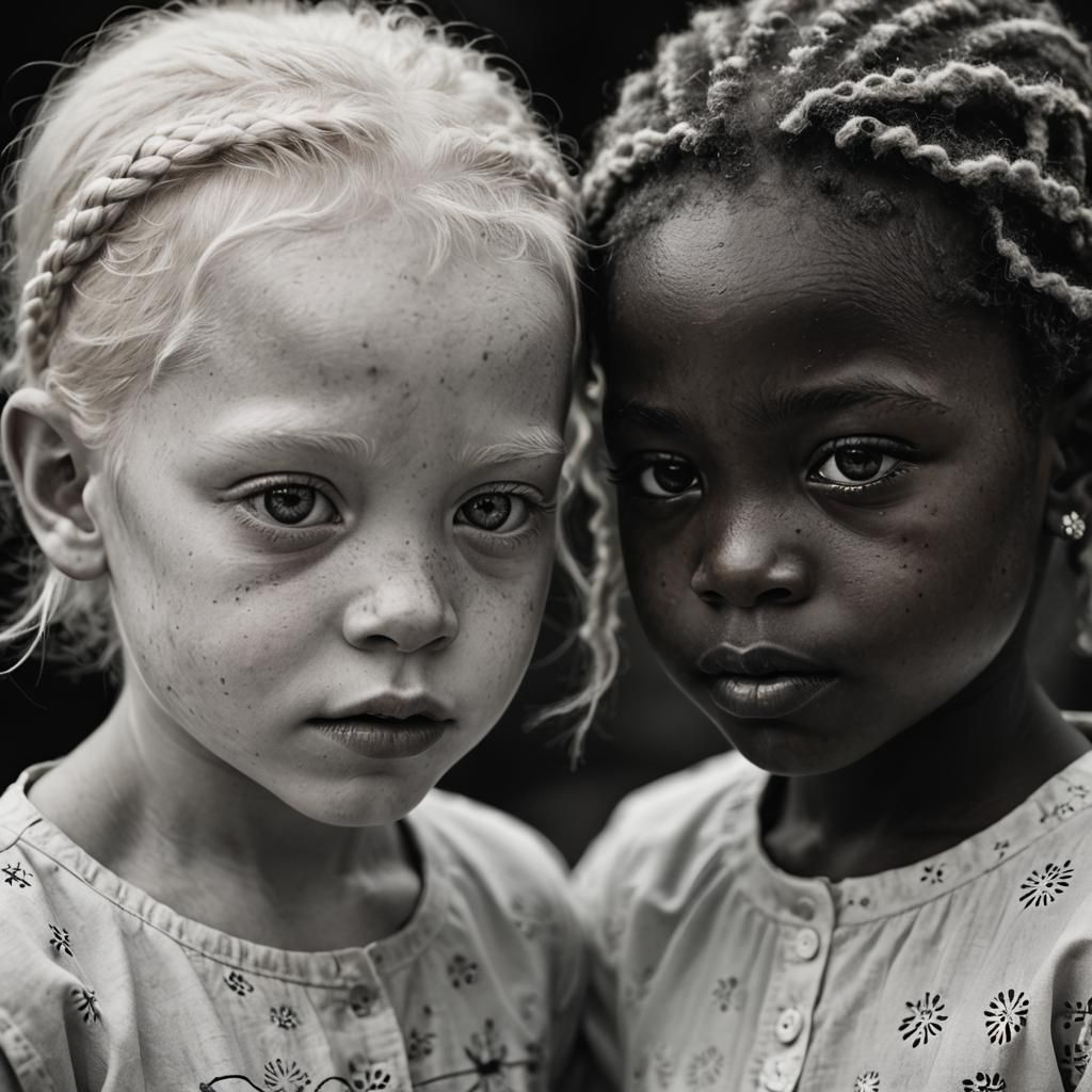 Black and White Portrait of Two Young Girls
