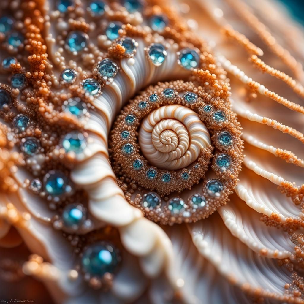 a spiral shaped jewel encrusted sea shell 8k detailed, Miki ...