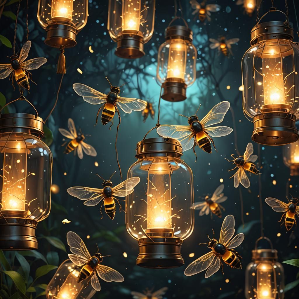 Illuminated Lantern with Fireflies: An Artstation Concept