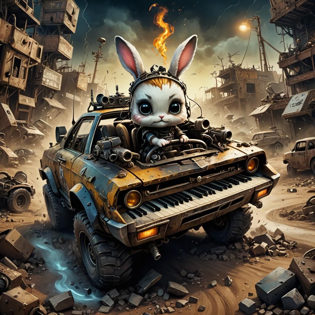 Mad Max Bunny Races Through Apocalyptic Wasteland