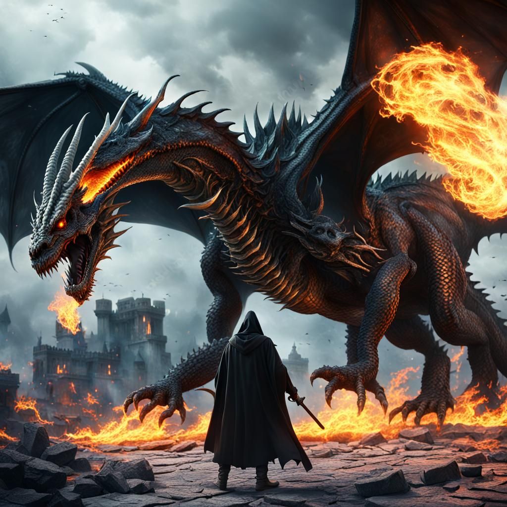 Epic Battle: Reaper vs Dragon in Flames