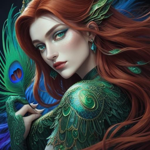 Dragon Woman Portrait in Chagall-inspired Abstract Style