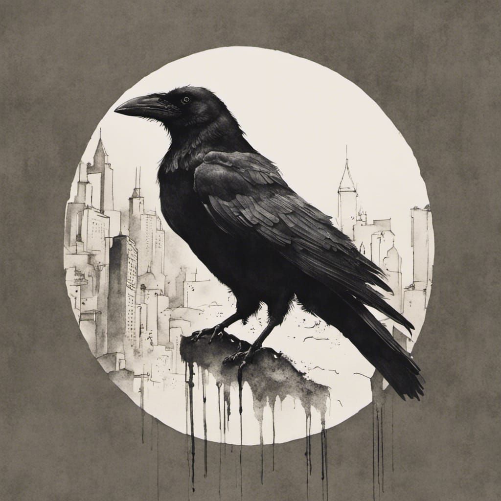 Crow in Inkwash, Ippitsugaki, Japanese calligraphy art, Line Painting