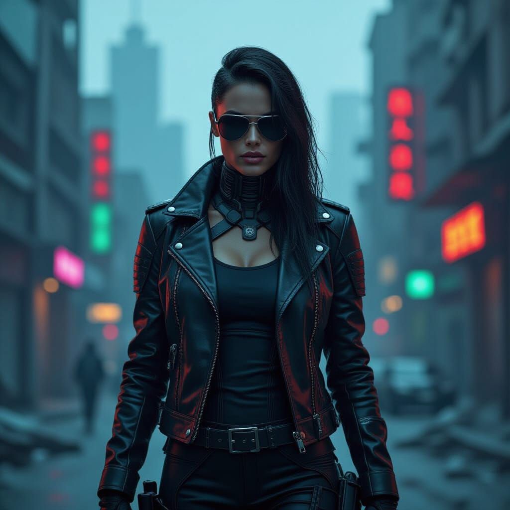 Cyborg Assassin in Post-Apocalyptic Cityscape - Cyberpunk St...