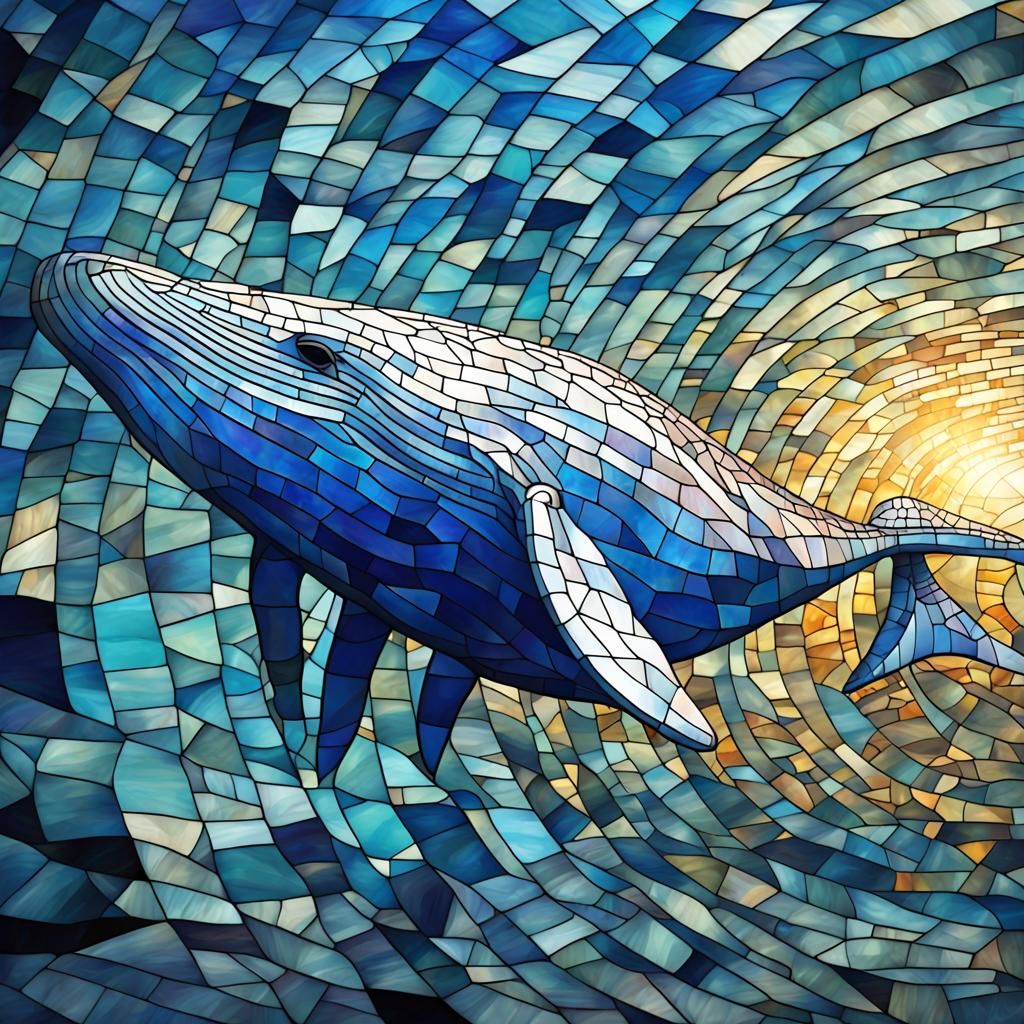 Underwater Whale in Geometric Mosaic Style