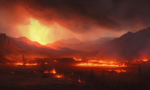 Wild West Forest Fire in Matte Painting Style