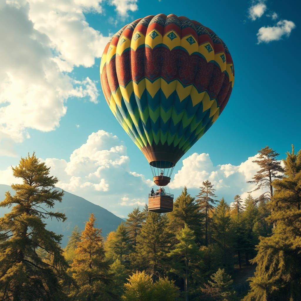 Hot Air Balloon Soaring Over Norwegian Forest