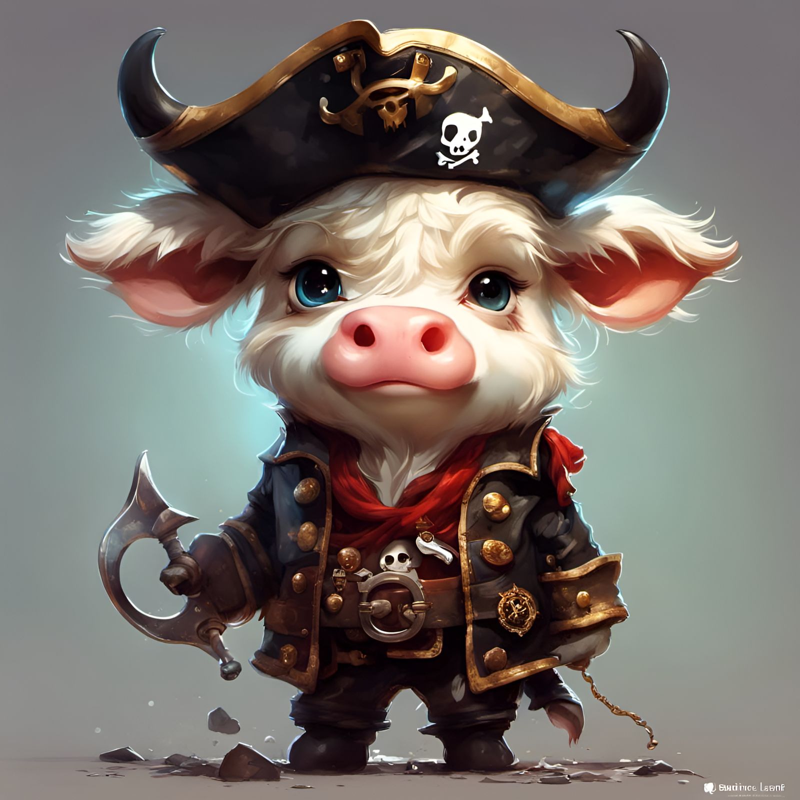 Chibi Cow Captain Hook in Detailed 3D Style