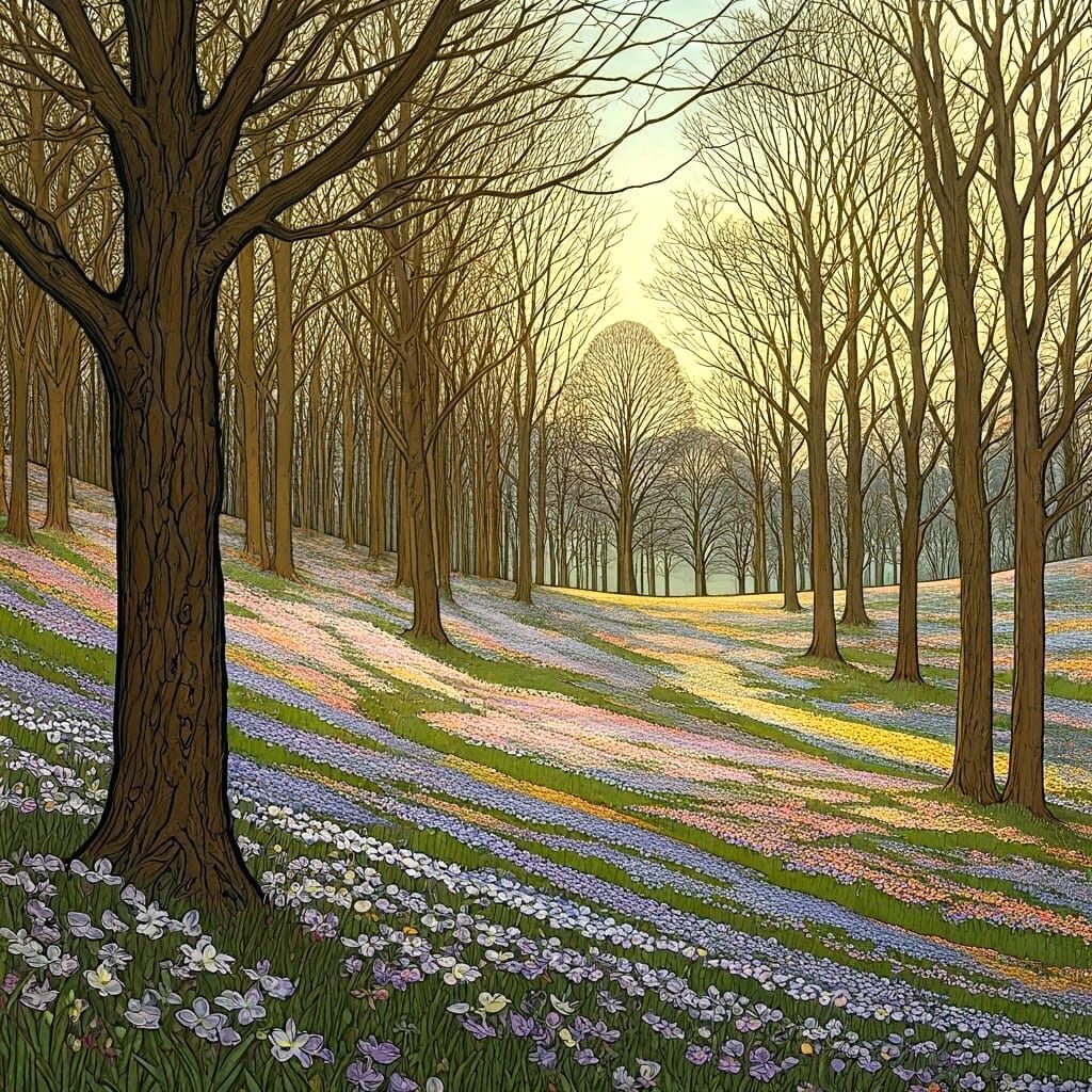 Sun and Hail over Spring Flowers: Watercolour Landscape