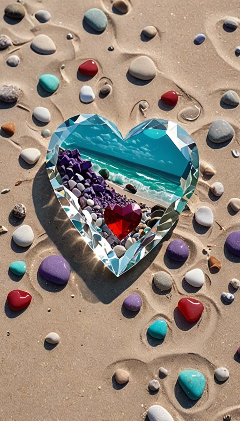 Diamond Heart Shines on a Turquoise Beach