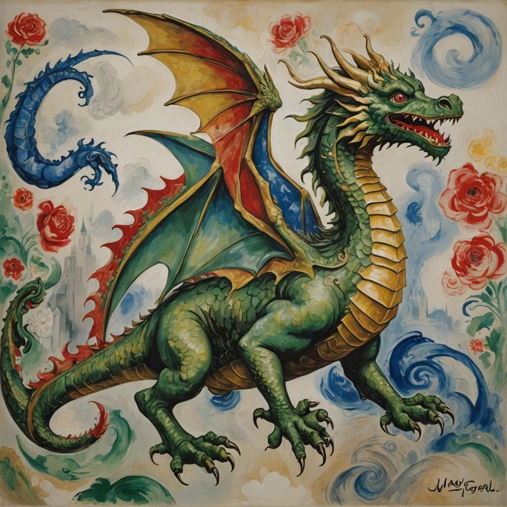 Surreal Dragon Inspired by Vintage Masters