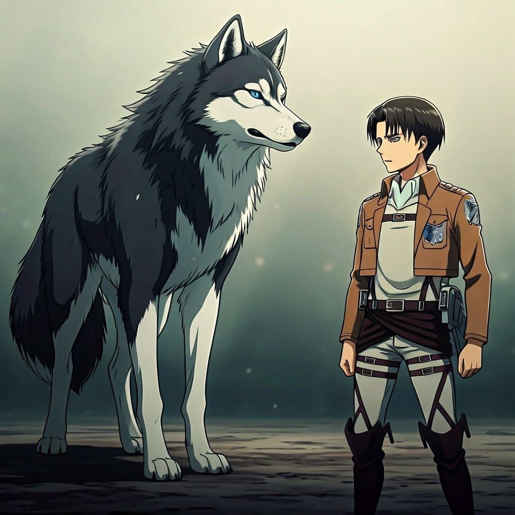 Levi Ackerman and Majestic Wolf in Anime Style
