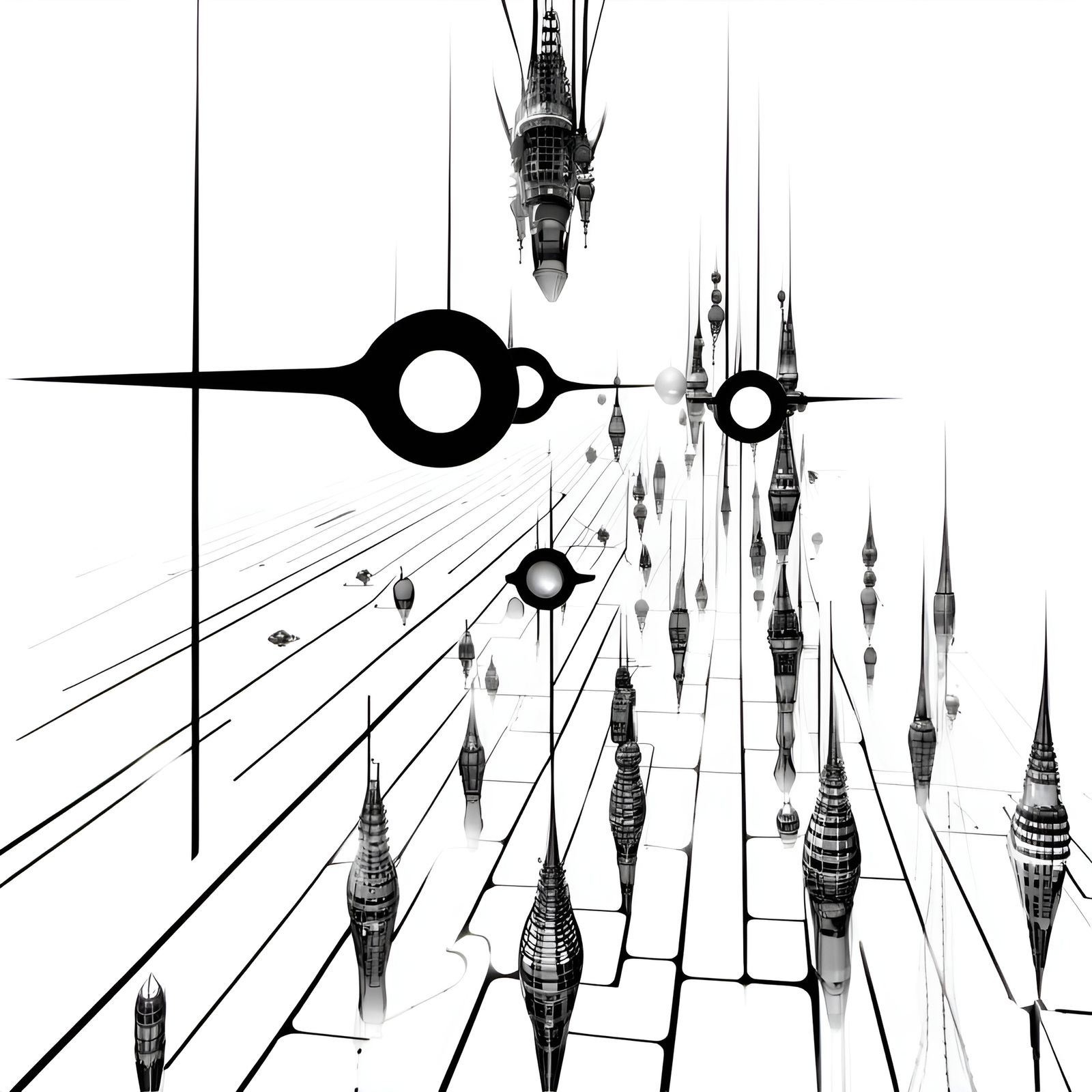 Futuristic Cityscape from Above in Hypermaximalist Style