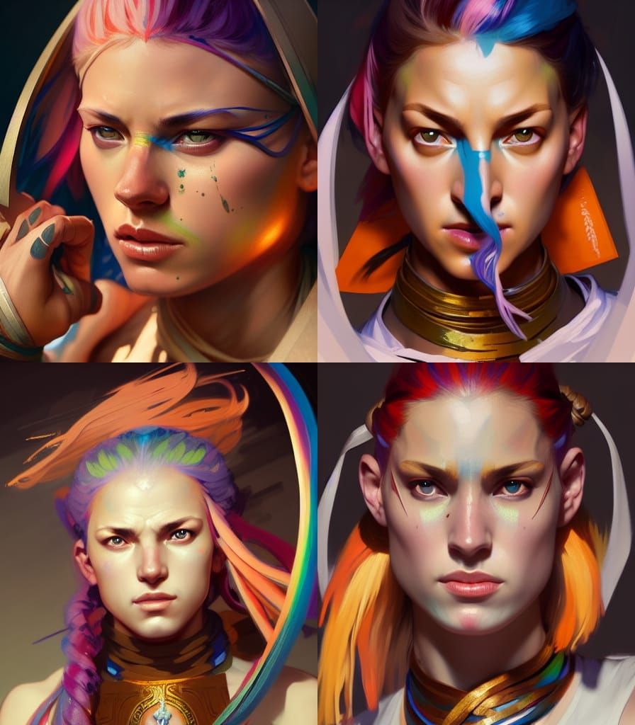 Rainbow-Haired Monk Warrior Concept Art Portrait