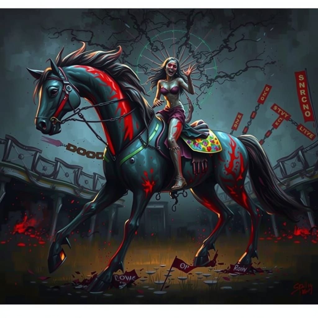 Vibrant Zombie Carousel in Springwood: Neo-Impressionist Sty...