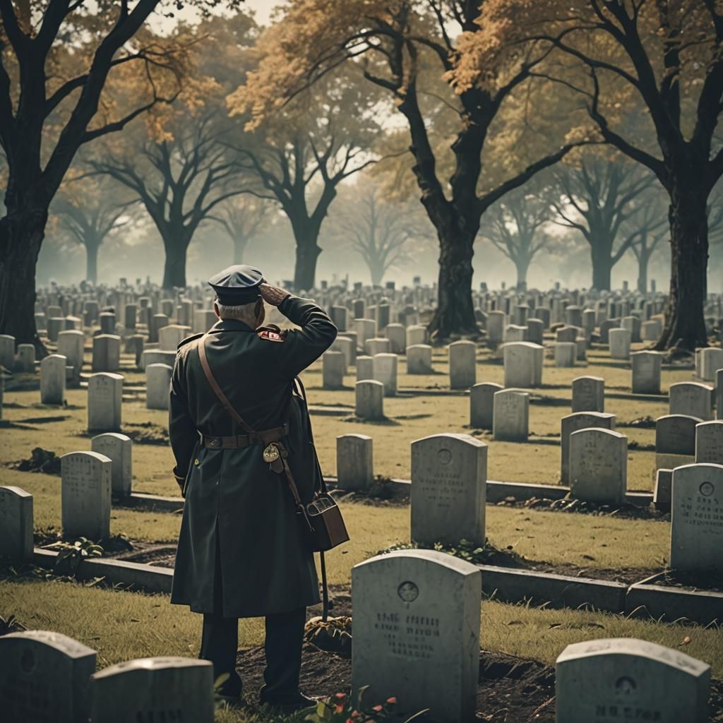 War Veteran Saluting Grave: Cinematic Anime Art