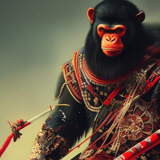 Chimpanzee Samurai Portrait in Speedpaint Style