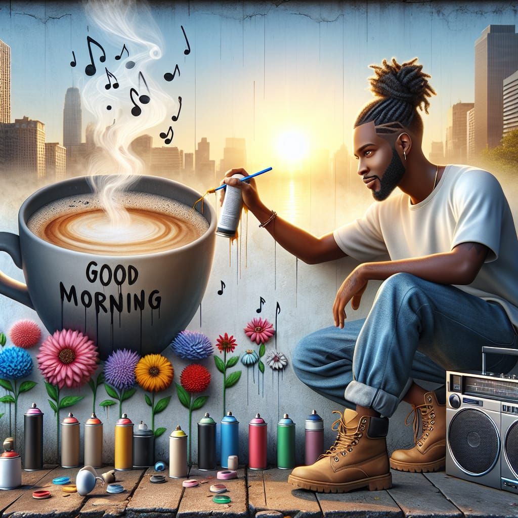 Hyperrealistic Graffiti Art: Good Morning Cityscape