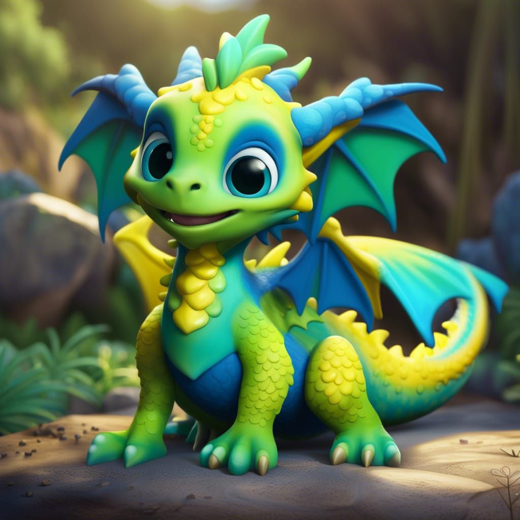 Cute Baby Dragon in Disney Cartoon Style