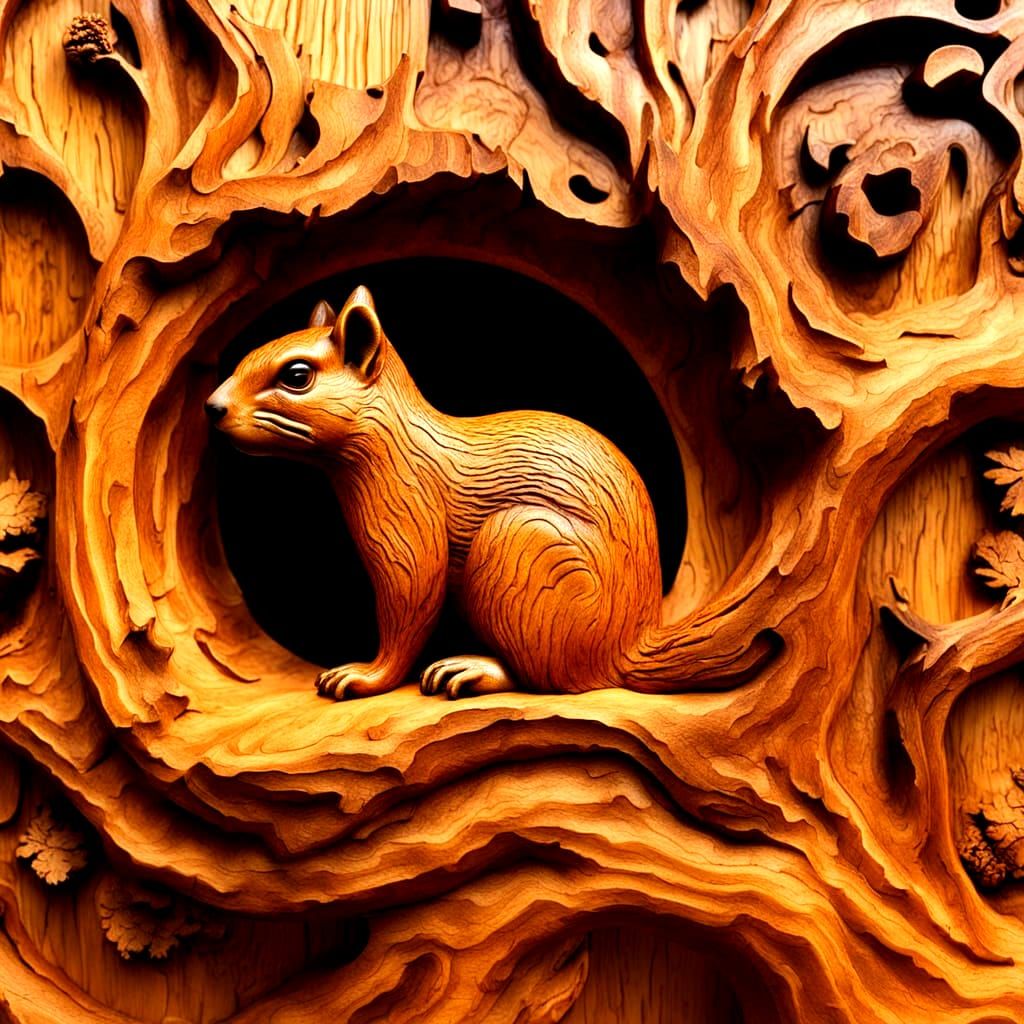 Squirrel Carved from Maple Burl Stump