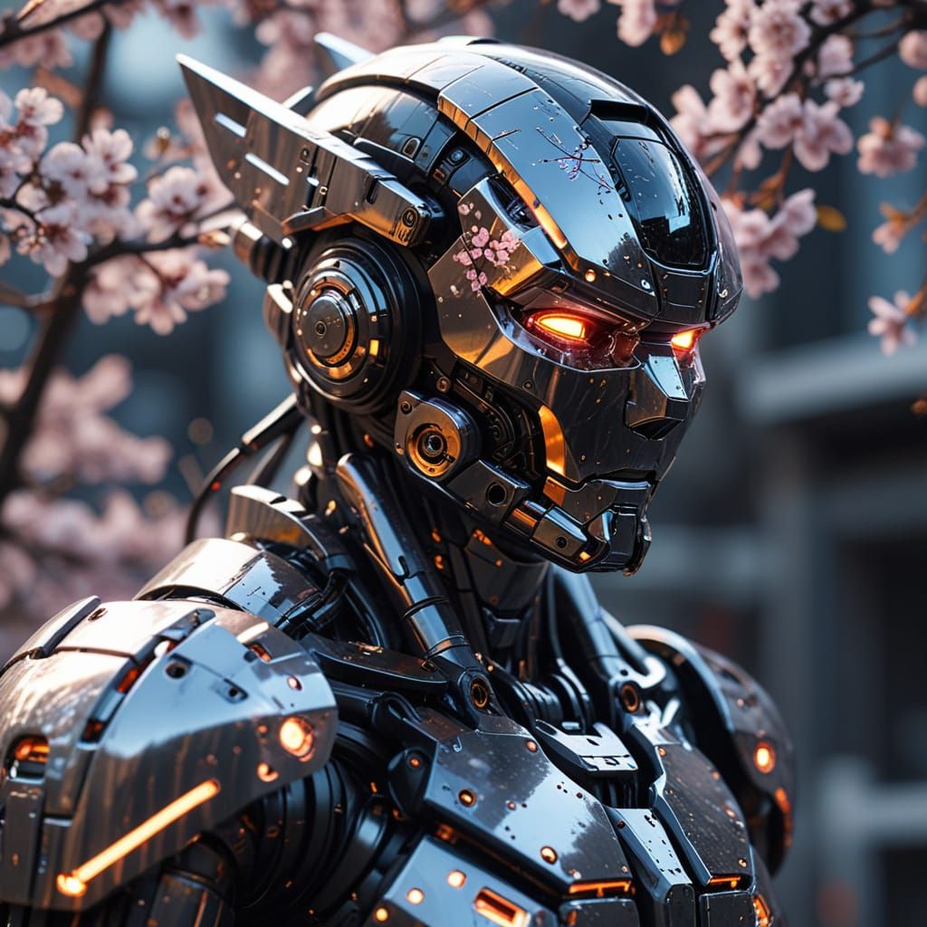 Anime Mecha Pilot with Cherry Blossom Details