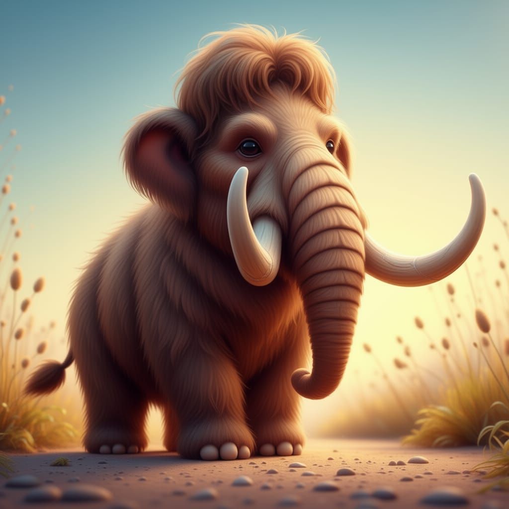 Baby Mammoth With Detached Tusks in Fantasy Art Style