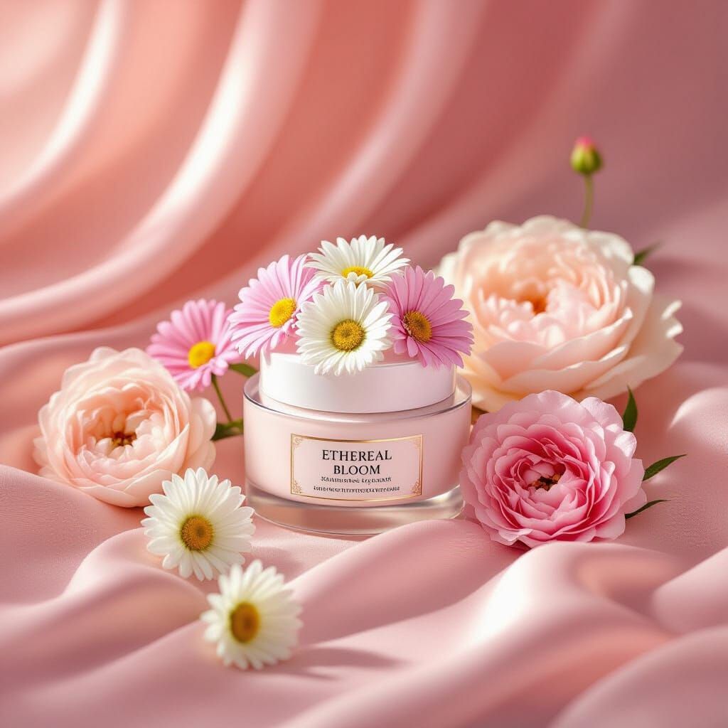 Ethereal Bloom Face Cream: Pastel Flowers & Silk