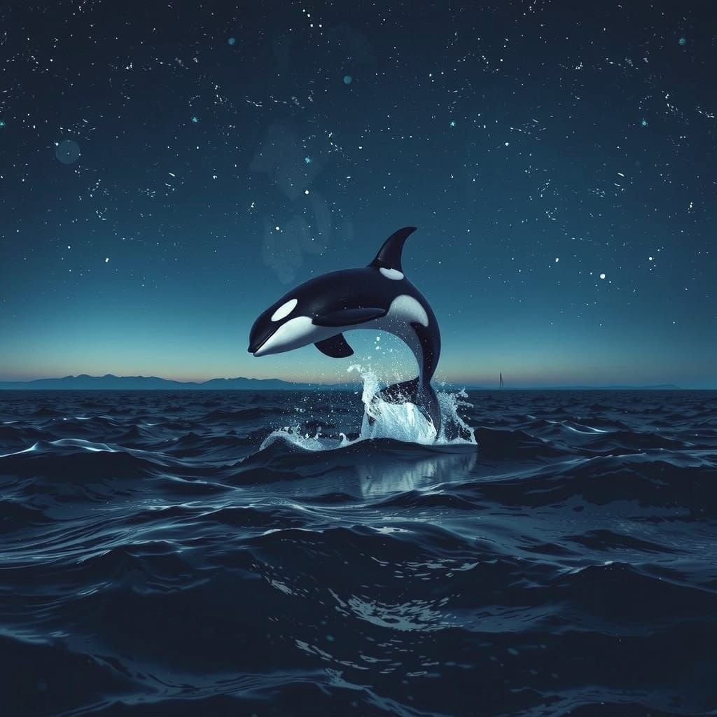 Orca Leaping at Night: A Digital Rendering