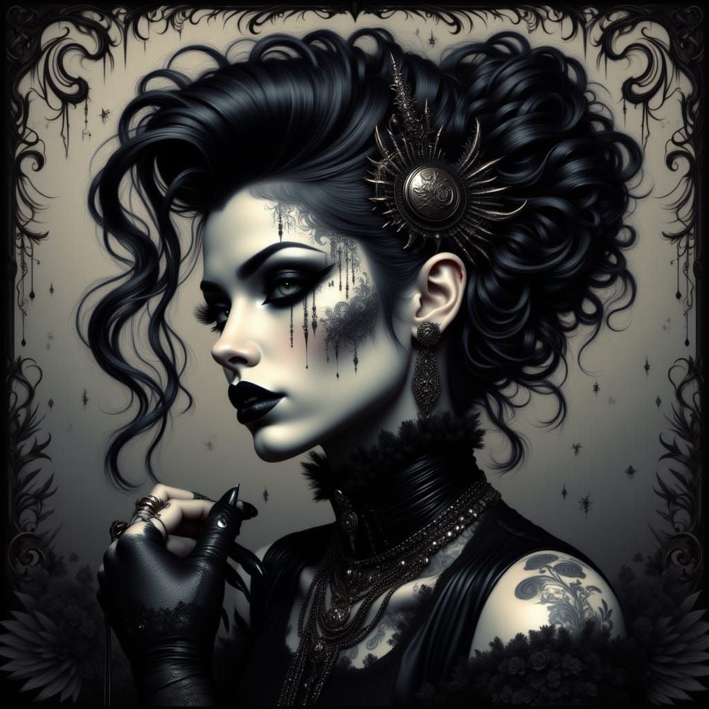 Gothic Metal Dragon Hybrid in 1950s Aesthetic