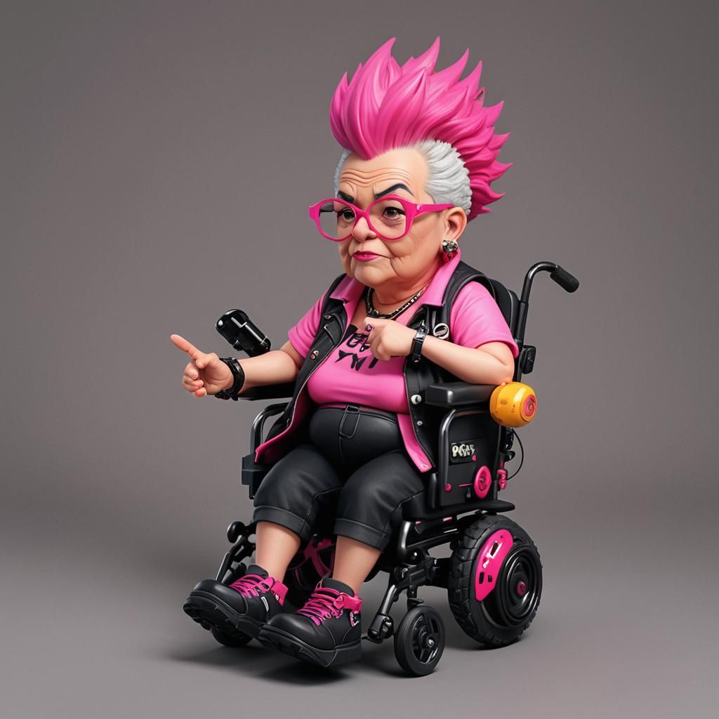 Punk Granny in Futuristic Wheelchair: Anime-Inspired Art