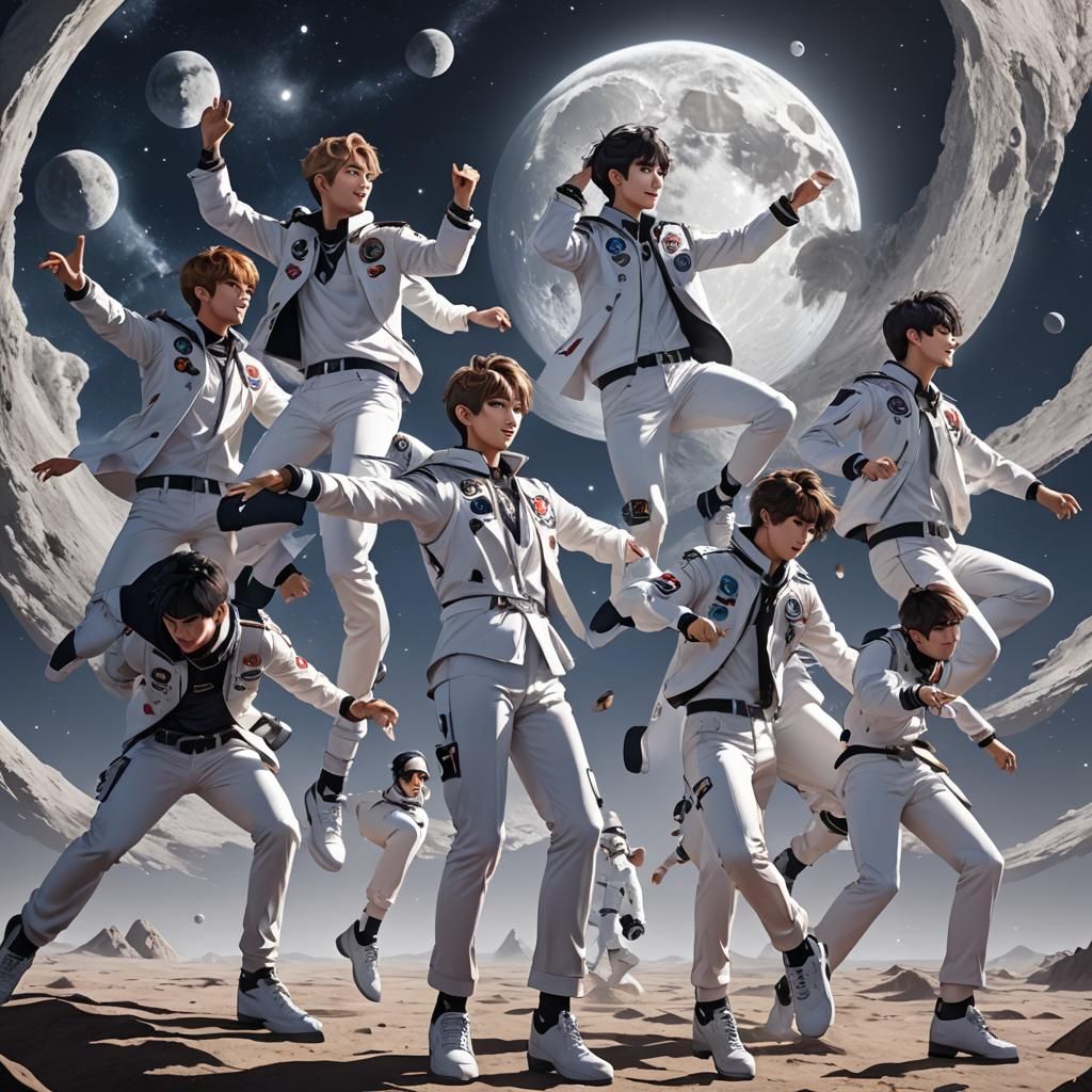 K-Pop Band Dances on Moon in Anime Style