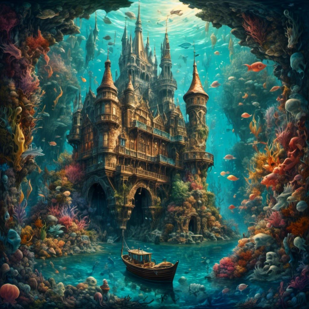 Atlantis: Merfolk Castle Graffiti Art in Deep Sea