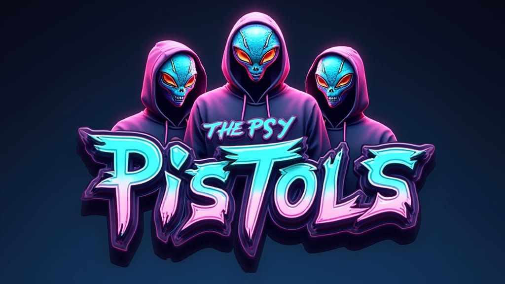 Cyberpunk Logo with Alien Hoodies in Neon Graffiti