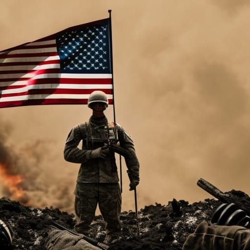American Soldier Stands Defiant in Ruins