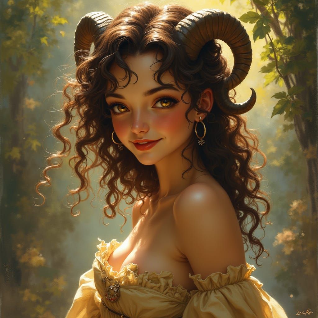 Charming Satyr Portrait in Art Nouveau Style